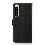 KHAZNEH Custodia RFID in vera pelle Litchi magnetica laterale, For Sony Xperia 5 IV