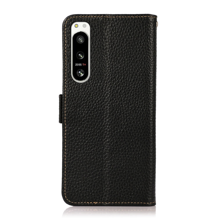 KHAZNEH Custodia RFID in vera pelle Litchi magnetica laterale, For Sony Xperia 5 IV