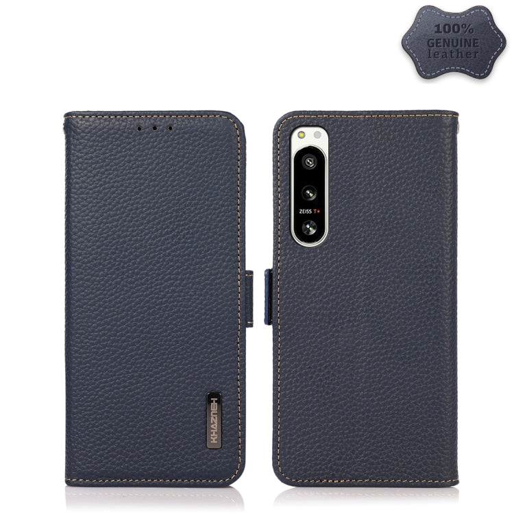 KHAZNEH Custodia RFID in vera pelle Litchi magnetica laterale, For Sony Xperia 5 IV