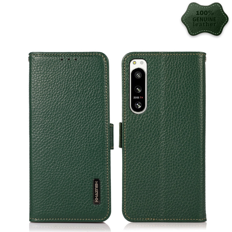 KHAZNEH Custodia RFID in vera pelle Litchi magnetica laterale, For Sony Xperia 5 IV