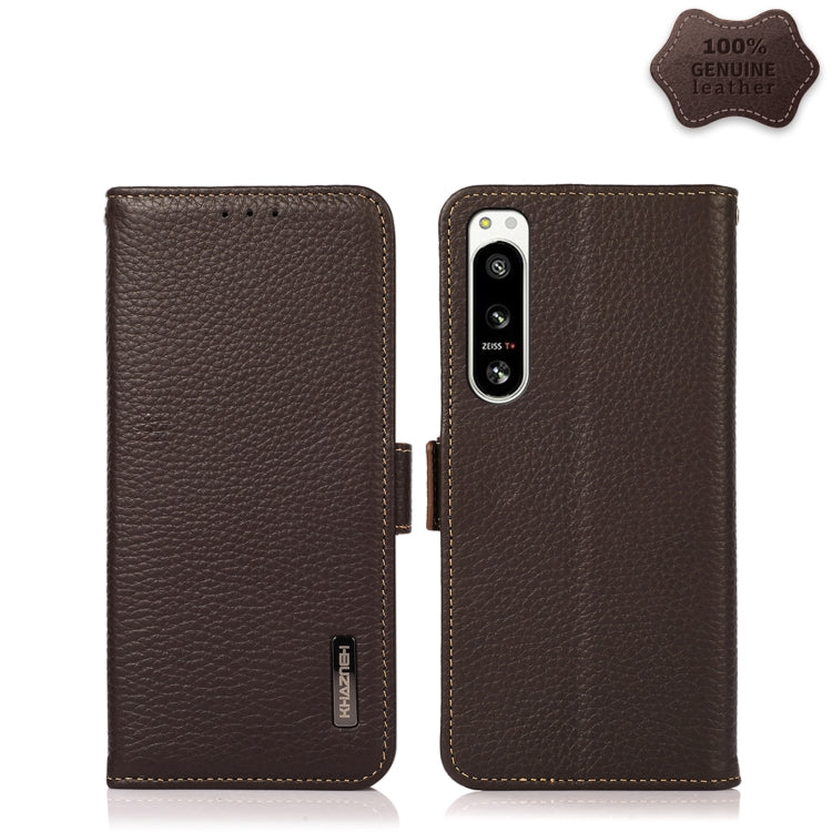 KHAZNEH Custodia RFID in vera pelle Litchi magnetica laterale, For Sony Xperia 5 IV