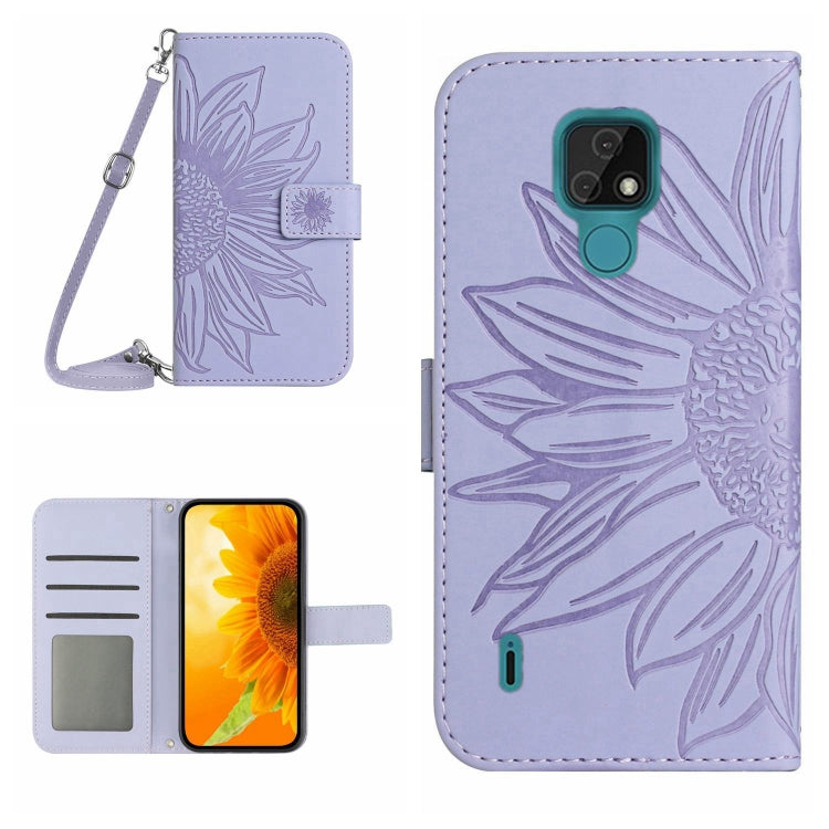 Skin Feel Custodia per cellulare in pelle con motivo a fiori di sole con cordino, For Motorola Moto E7, For Motorola Moto E7 Plus/G9/G9 Play