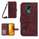 Skin Feel Custodia per cellulare in pelle con motivo a fiori di sole con cordino, For Motorola Moto E7, For Motorola Moto E7 Plus/G9/G9 Play