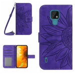 Skin Feel Custodia per cellulare in pelle con motivo a fiori di sole con cordino, For Motorola Moto E7, For Motorola Moto E7 Plus/G9/G9 Play