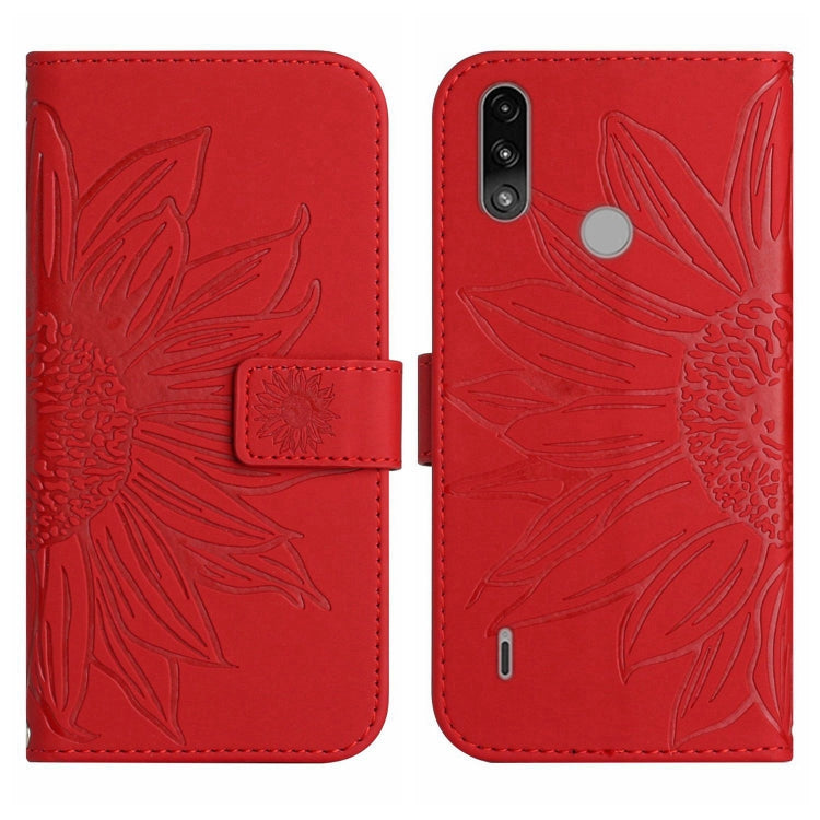 Skin Feel Custodia per cellulare in pelle con motivo a fiori di sole con cordino, For Motorola Moto E7 Power/E7i Power, For Motorola Moto E20/E30/E40