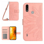 Skin Feel Custodia per cellulare in pelle con motivo a fiori di sole con cordino, For Motorola Moto E7 Power/E7i Power, For Motorola Moto E20/E30/E40