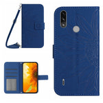 Skin Feel Custodia per cellulare in pelle con motivo a fiori di sole con cordino, For Motorola Moto E7 Power/E7i Power, For Motorola Moto E20/E30/E40