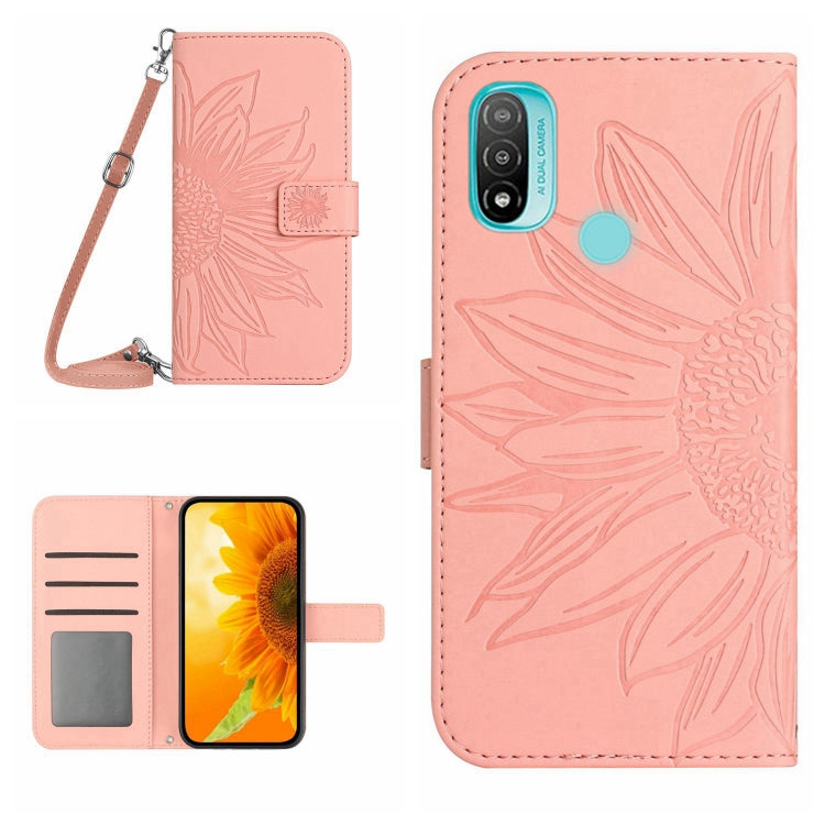 Skin Feel Custodia per cellulare in pelle con motivo a fiori di sole con cordino, For Motorola Moto E7 Power/E7i Power, For Motorola Moto E20/E30/E40