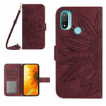 Skin Feel Custodia per cellulare in pelle con motivo a fiori di sole con cordino, For Motorola Moto E7 Power/E7i Power, For Motorola Moto E20/E30/E40