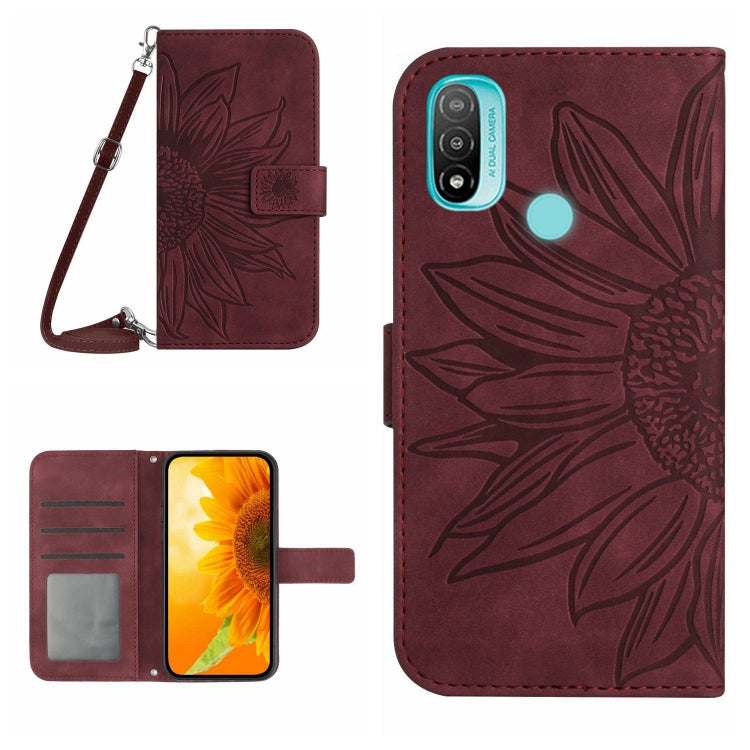 Skin Feel Custodia per cellulare in pelle con motivo a fiori di sole con cordino, For Motorola Moto E7 Power/E7i Power, For Motorola Moto E20/E30/E40
