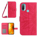 Skin Feel Custodia per cellulare in pelle con motivo a fiori di sole con cordino, For Motorola Moto E7 Power/E7i Power, For Motorola Moto E20/E30/E40