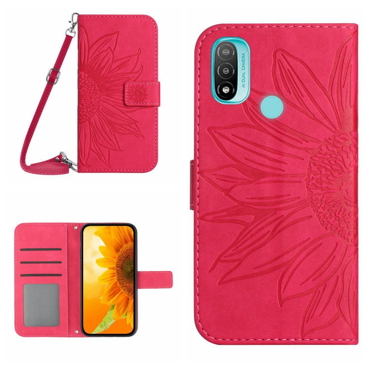 Skin Feel Custodia per cellulare in pelle con motivo a fiori di sole con cordino, For Motorola Moto E7 Power/E7i Power, For Motorola Moto E20/E30/E40