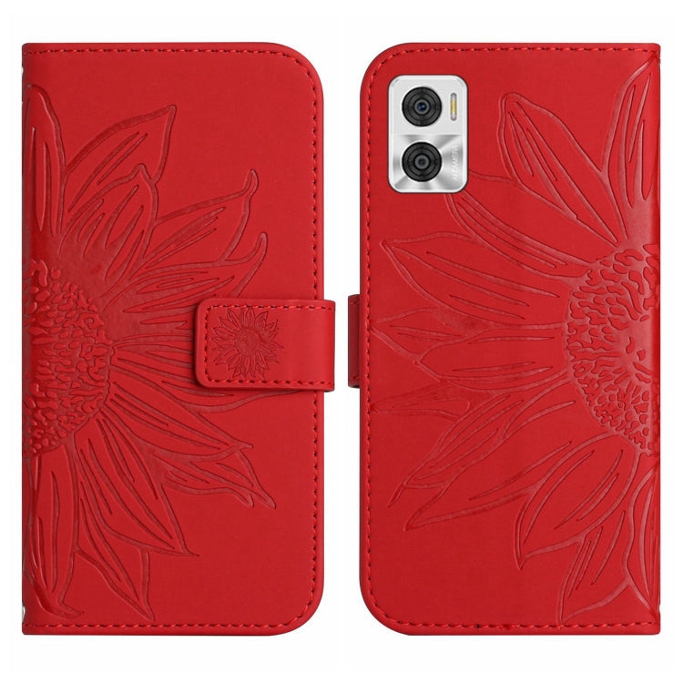 Skin Feel Custodia per cellulare in pelle con motivo a fiori di sole con cordino, For Motorola Moto E22 4G/E22i 4G, For Motorola Moto E32/E32S