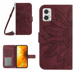 Skin Feel Custodia per cellulare in pelle con motivo a fiori di sole con cordino, For Motorola Moto E22 4G/E22i 4G, For Motorola Moto E32/E32S