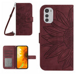 Skin Feel Custodia per cellulare in pelle con motivo a fiori di sole con cordino, For Motorola Moto E22 4G/E22i 4G, For Motorola Moto E32/E32S