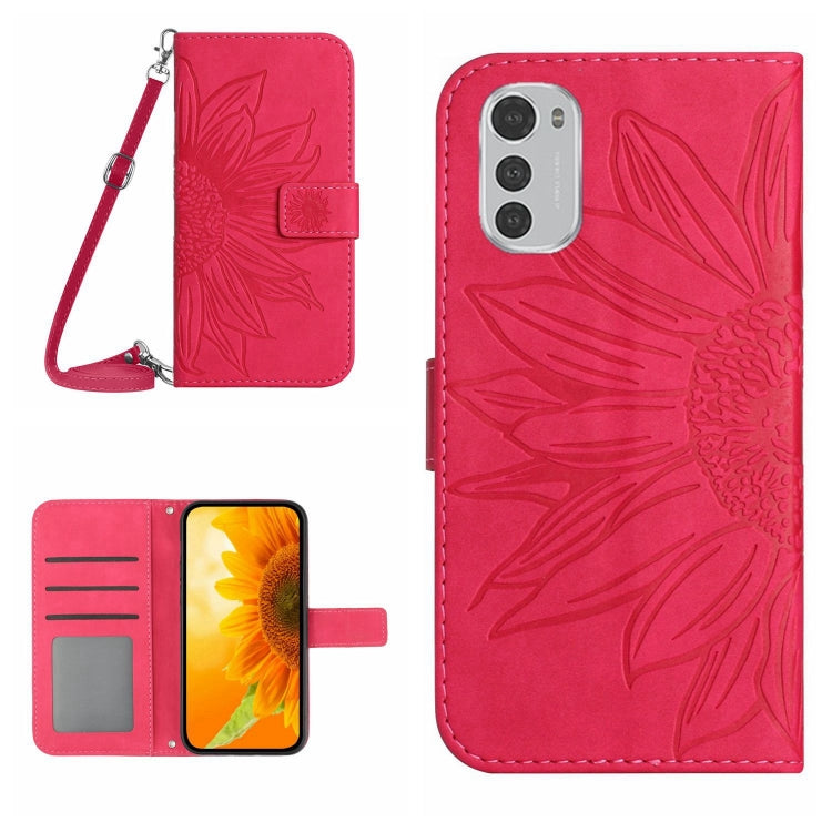 Skin Feel Custodia per cellulare in pelle con motivo a fiori di sole con cordino, For Motorola Moto E22 4G/E22i 4G, For Motorola Moto E32/E32S