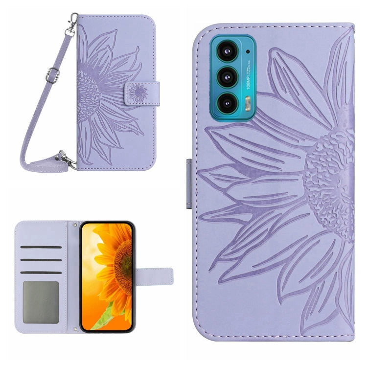 Skin Feel Custodia per cellulare in pelle con motivo a fiori di sole con cordino, For Motorola Moto Edge 20, For Motorola Moto Edge 20 Lite