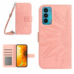Skin Feel Custodia per cellulare in pelle con motivo a fiori di sole con cordino, For Motorola Moto Edge 20, For Motorola Moto Edge 20 Lite