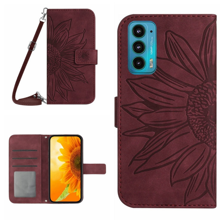 Skin Feel Custodia per cellulare in pelle con motivo a fiori di sole con cordino, For Motorola Moto Edge 20, For Motorola Moto Edge 20 Lite
