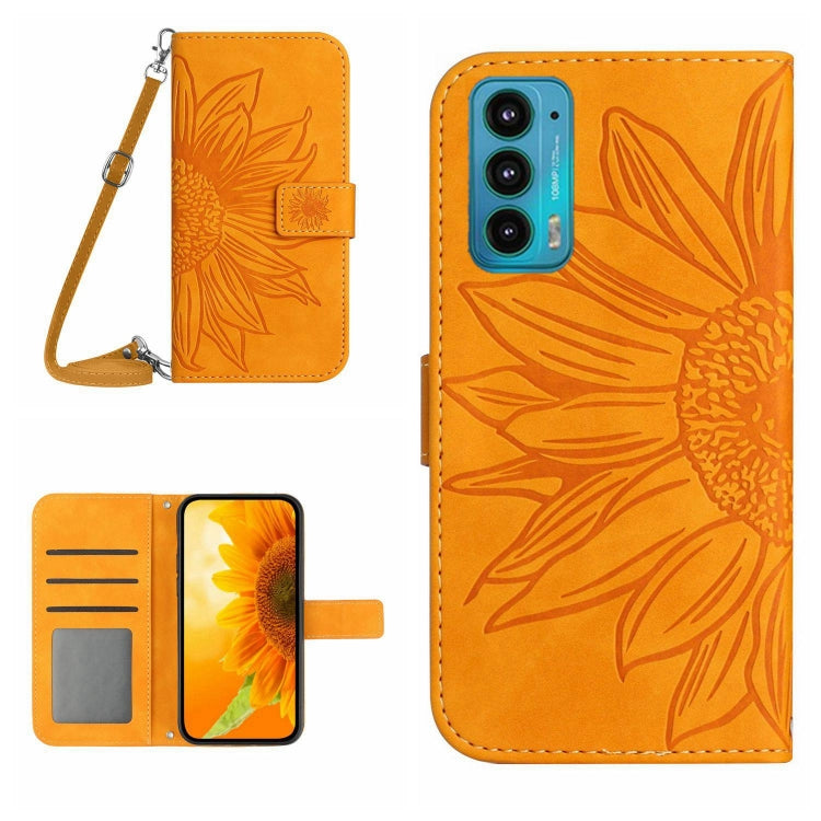 Skin Feel Custodia per cellulare in pelle con motivo a fiori di sole con cordino, For Motorola Moto Edge 20, For Motorola Moto Edge 20 Lite