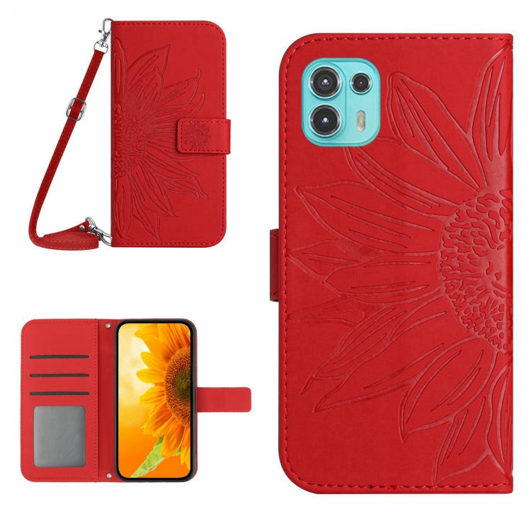 Skin Feel Custodia per cellulare in pelle con motivo a fiori di sole con cordino, For Motorola Moto Edge 20, For Motorola Moto Edge 20 Lite