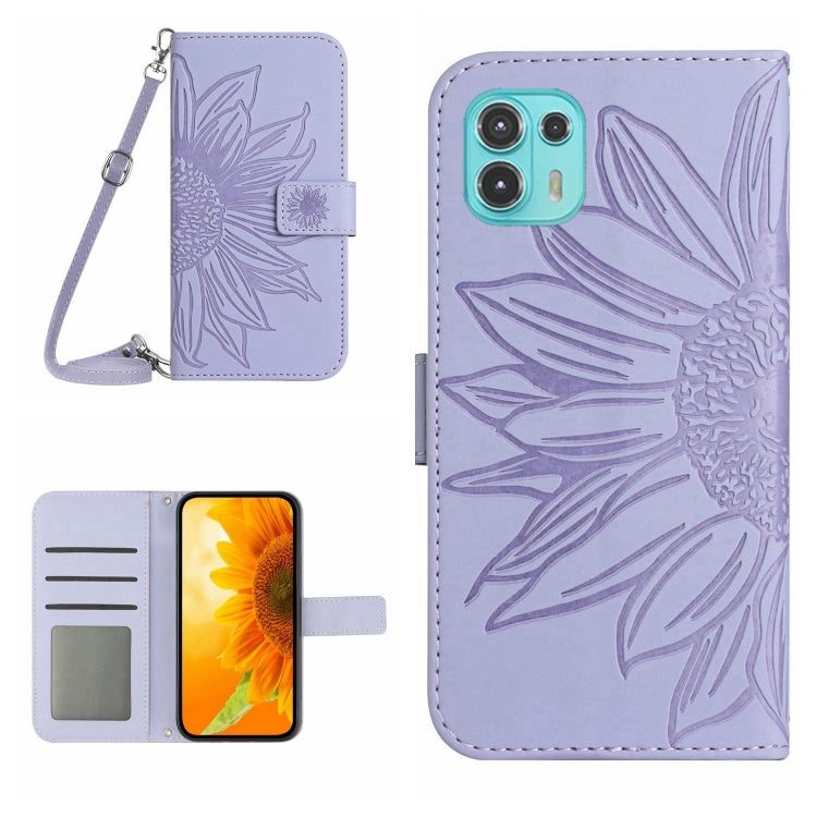 Skin Feel Custodia per cellulare in pelle con motivo a fiori di sole con cordino, For Motorola Moto Edge 20, For Motorola Moto Edge 20 Lite
