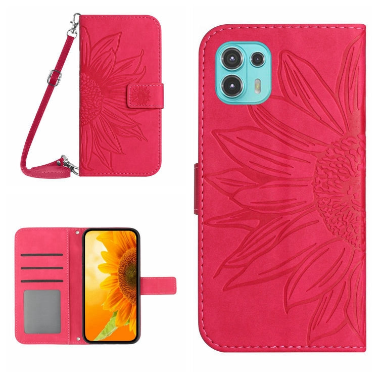 Skin Feel Custodia per cellulare in pelle con motivo a fiori di sole con cordino, For Motorola Moto Edge 20, For Motorola Moto Edge 20 Lite