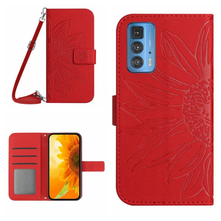 Skin Feel Custodia per cellulare in pelle con motivo a fiori di sole con cordino, For Motorola Moto Edge 20 Pro, For Motorola Moto Edge 30 Fusion