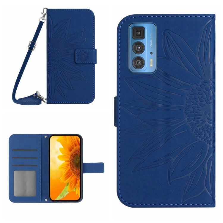 Skin Feel Custodia per cellulare in pelle con motivo a fiori di sole con cordino, For Motorola Moto Edge 20 Pro, For Motorola Moto Edge 30 Fusion