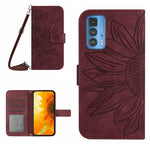 Skin Feel Custodia per cellulare in pelle con motivo a fiori di sole con cordino, For Motorola Moto Edge 20 Pro, For Motorola Moto Edge 30 Fusion