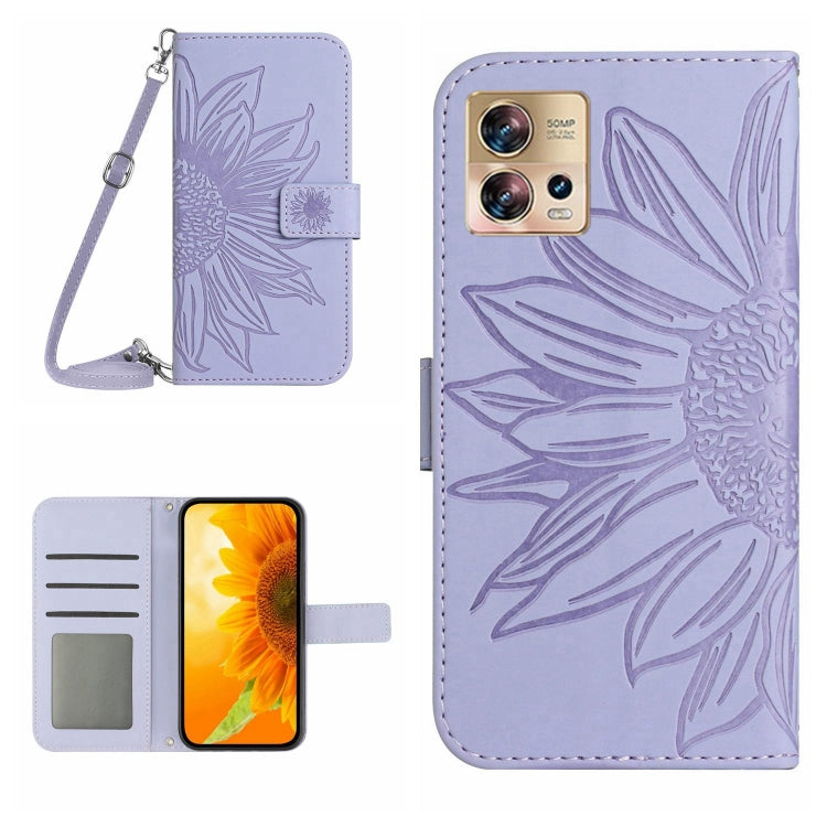 Skin Feel Custodia per cellulare in pelle con motivo a fiori di sole con cordino, For Motorola Moto Edge 20 Pro, For Motorola Moto Edge 30 Fusion