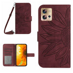 Skin Feel Custodia per cellulare in pelle con motivo a fiori di sole con cordino, For Motorola Moto Edge 20 Pro, For Motorola Moto Edge 30 Fusion