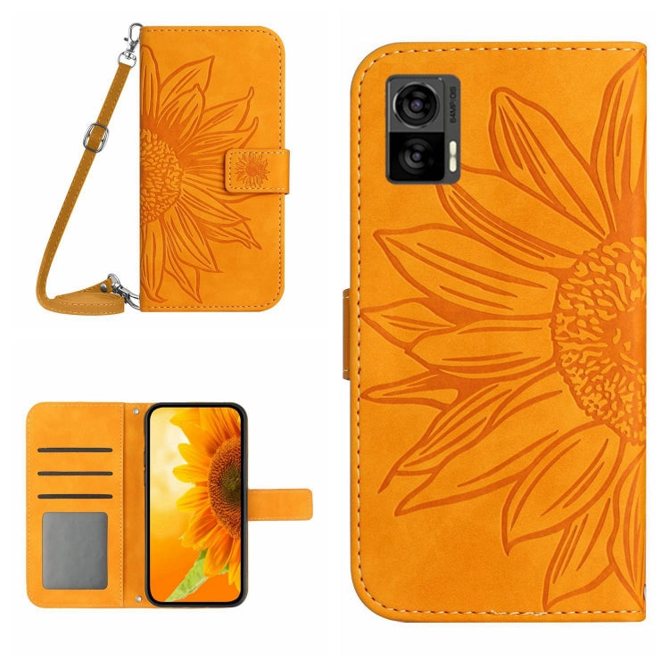 Skin Feel Custodia per cellulare in pelle con motivo a fiori di sole con cordino, For Motorola Moto Edge 30 Neo, For Motorola Moto Edge 30 Pro