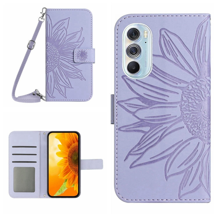 Skin Feel Custodia per cellulare in pelle con motivo a fiori di sole con cordino, For Motorola Moto Edge 30 Neo, For Motorola Moto Edge 30 Pro