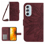Skin Feel Custodia per cellulare in pelle con motivo a fiori di sole con cordino, For Motorola Moto Edge 30 Neo, For Motorola Moto Edge 30 Pro