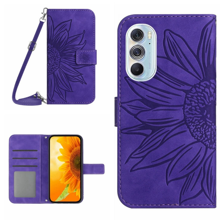 Skin Feel Custodia per cellulare in pelle con motivo a fiori di sole con cordino, For Motorola Moto Edge 30 Neo, For Motorola Moto Edge 30 Pro