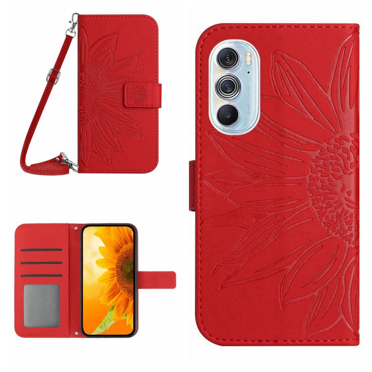 Skin Feel Custodia per cellulare in pelle con motivo a fiori di sole con cordino, For Motorola Moto Edge 30 Ultra, For Motorola Moto G 5G 2022