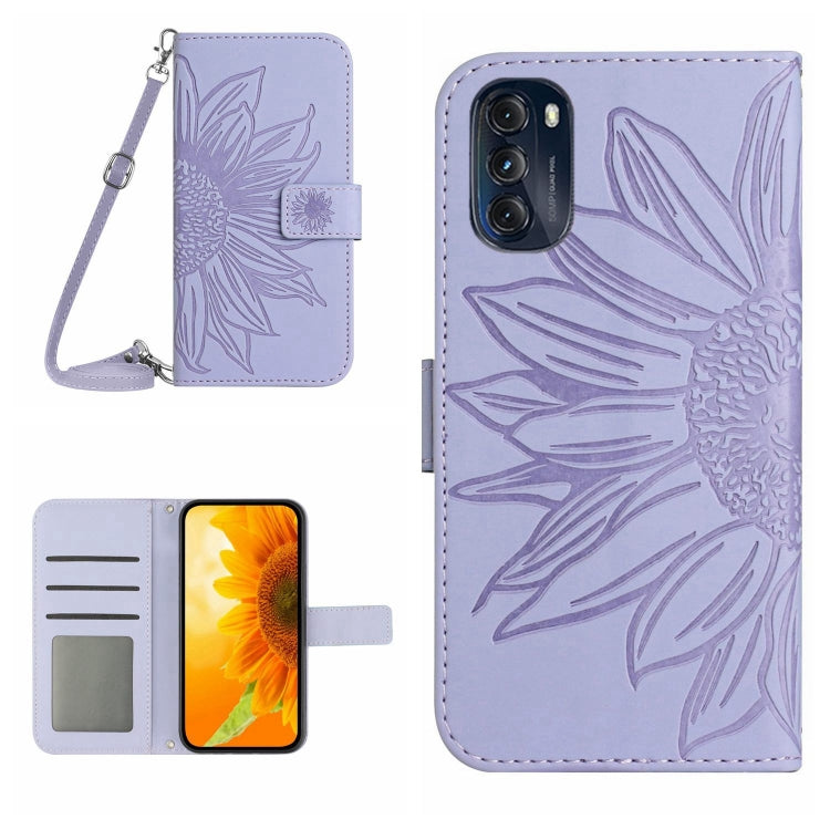 Skin Feel Custodia per cellulare in pelle con motivo a fiori di sole con cordino, For Motorola Moto Edge 30 Ultra, For Motorola Moto G 5G 2022