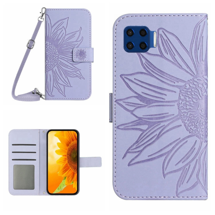 Skin Feel Custodia per cellulare in pelle con motivo a fiori di sole con cordino, For Motorola Moto G 5G Plus, For Motorola Moto G Play 2021