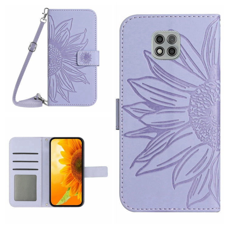 Skin Feel Custodia per cellulare in pelle con motivo a fiori di sole con cordino, For Motorola Moto G Power 2021, For Motorola Moto G Power 2022