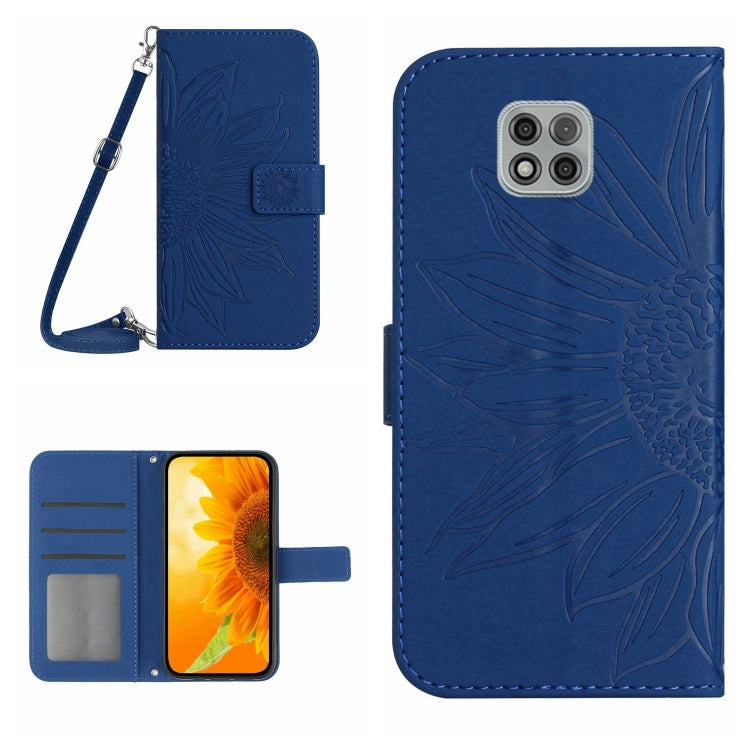 Skin Feel Custodia per cellulare in pelle con motivo a fiori di sole con cordino, For Motorola Moto G Power 2021, For Motorola Moto G Power 2022