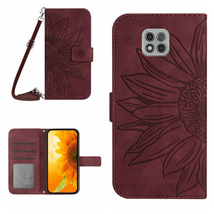 Skin Feel Custodia per cellulare in pelle con motivo a fiori di sole con cordino, For Motorola Moto G Power 2021, For Motorola Moto G Power 2022