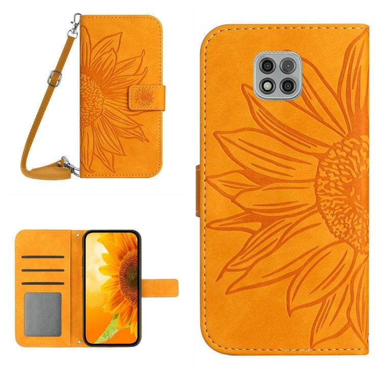 Skin Feel Custodia per cellulare in pelle con motivo a fiori di sole con cordino, For Motorola Moto G Power 2021, For Motorola Moto G Power 2022