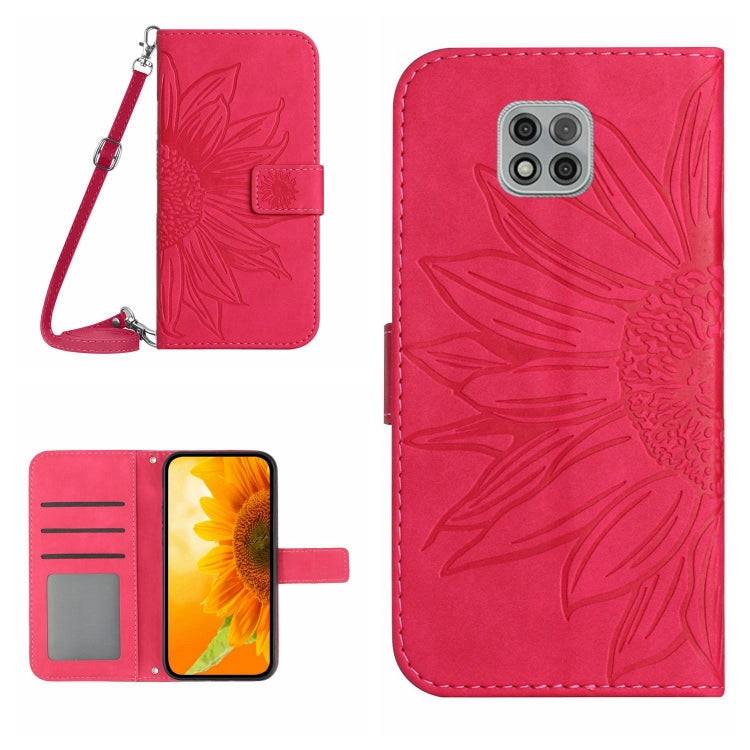 Skin Feel Custodia per cellulare in pelle con motivo a fiori di sole con cordino, For Motorola Moto G Power 2021, For Motorola Moto G Power 2022