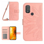 Skin Feel Custodia per cellulare in pelle con motivo a fiori di sole con cordino, For Motorola Moto G Power 2021, For Motorola Moto G Power 2022