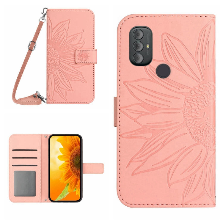 Skin Feel Custodia per cellulare in pelle con motivo a fiori di sole con cordino, For Motorola Moto G Power 2021, For Motorola Moto G Power 2022