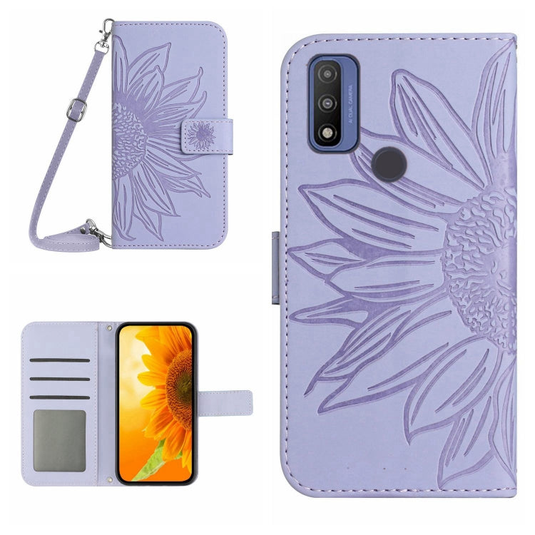 Skin Feel Custodia per cellulare in pelle con motivo a fiori di sole con cordino, For Motorola Moto G Pure 2021, For Motorola Moto G Stylus 5G