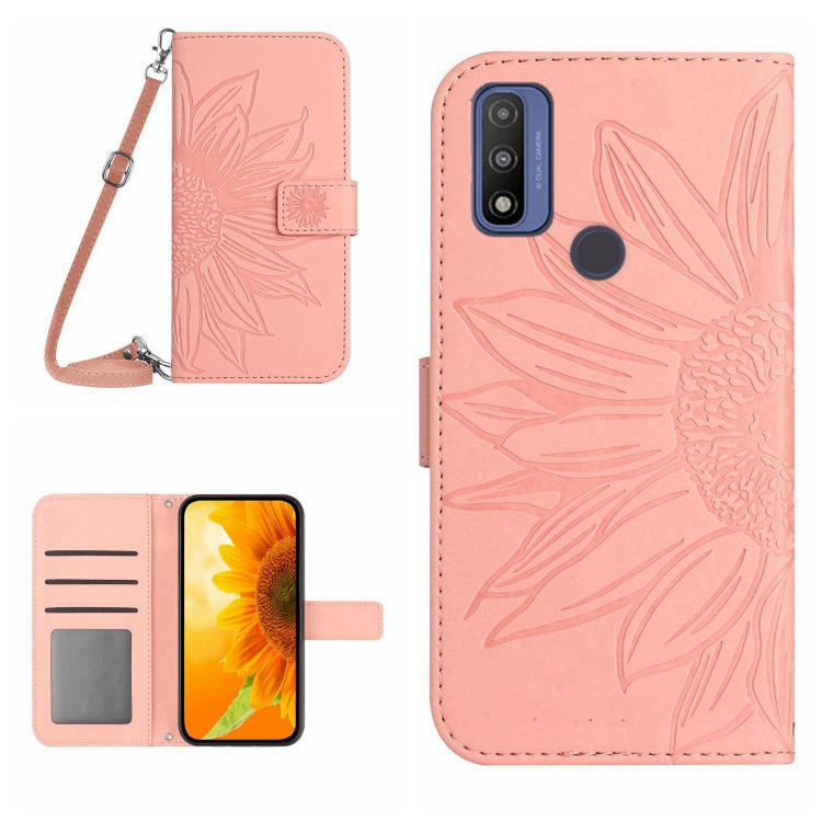 Skin Feel Custodia per cellulare in pelle con motivo a fiori di sole con cordino, For Motorola Moto G Pure 2021, For Motorola Moto G Stylus 5G