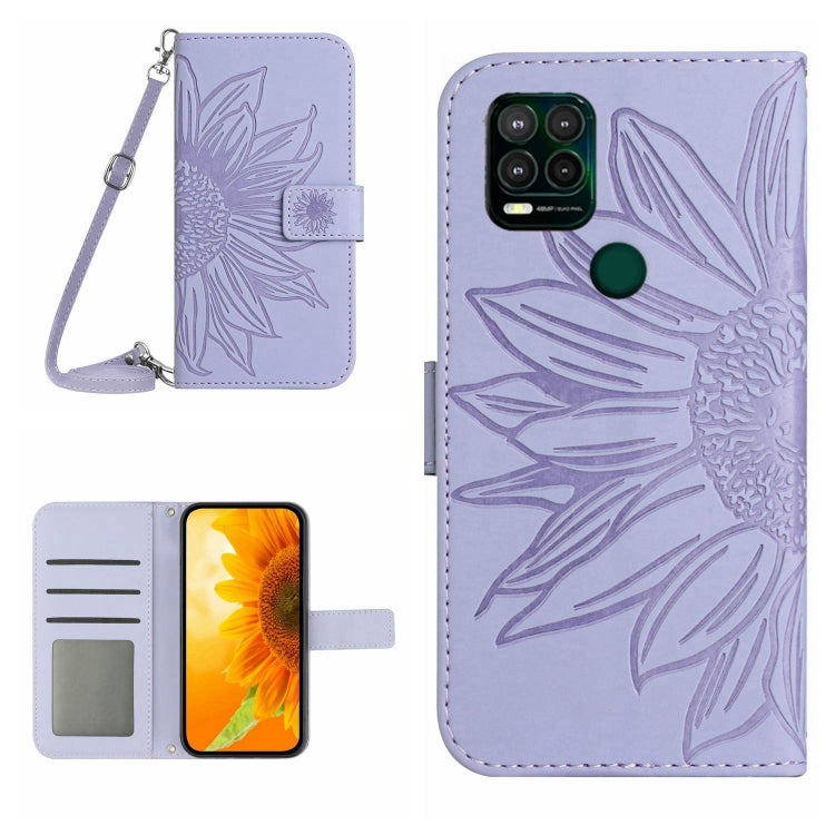Skin Feel Custodia per cellulare in pelle con motivo a fiori di sole con cordino, For Motorola Moto G Pure 2021, For Motorola Moto G Stylus 5G