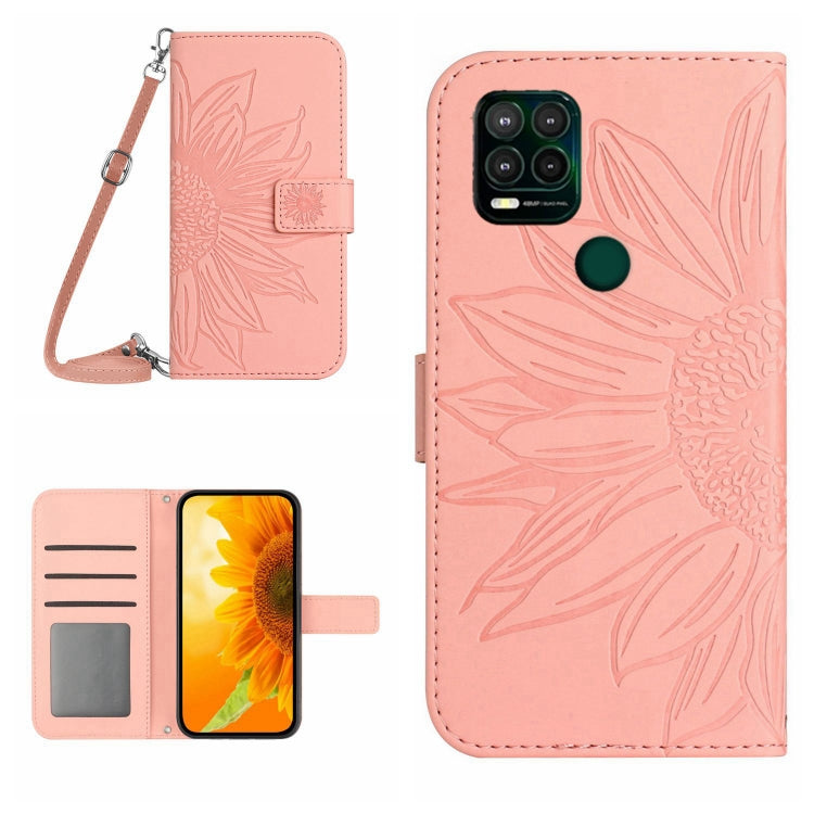 Skin Feel Custodia per cellulare in pelle con motivo a fiori di sole con cordino, For Motorola Moto G Pure 2021, For Motorola Moto G Stylus 5G